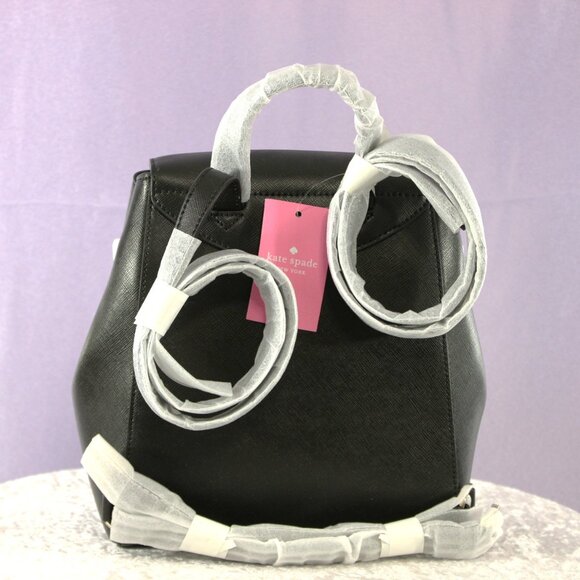 Kate Spade Medium Flap Backpack Black Saffiano Leather NWOT - Picture 2 of 12